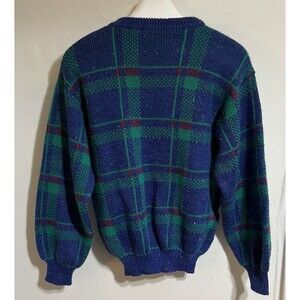 Vintage sweater made in France teacher 80s 90s preppy Golf Gingham Plaid Z2